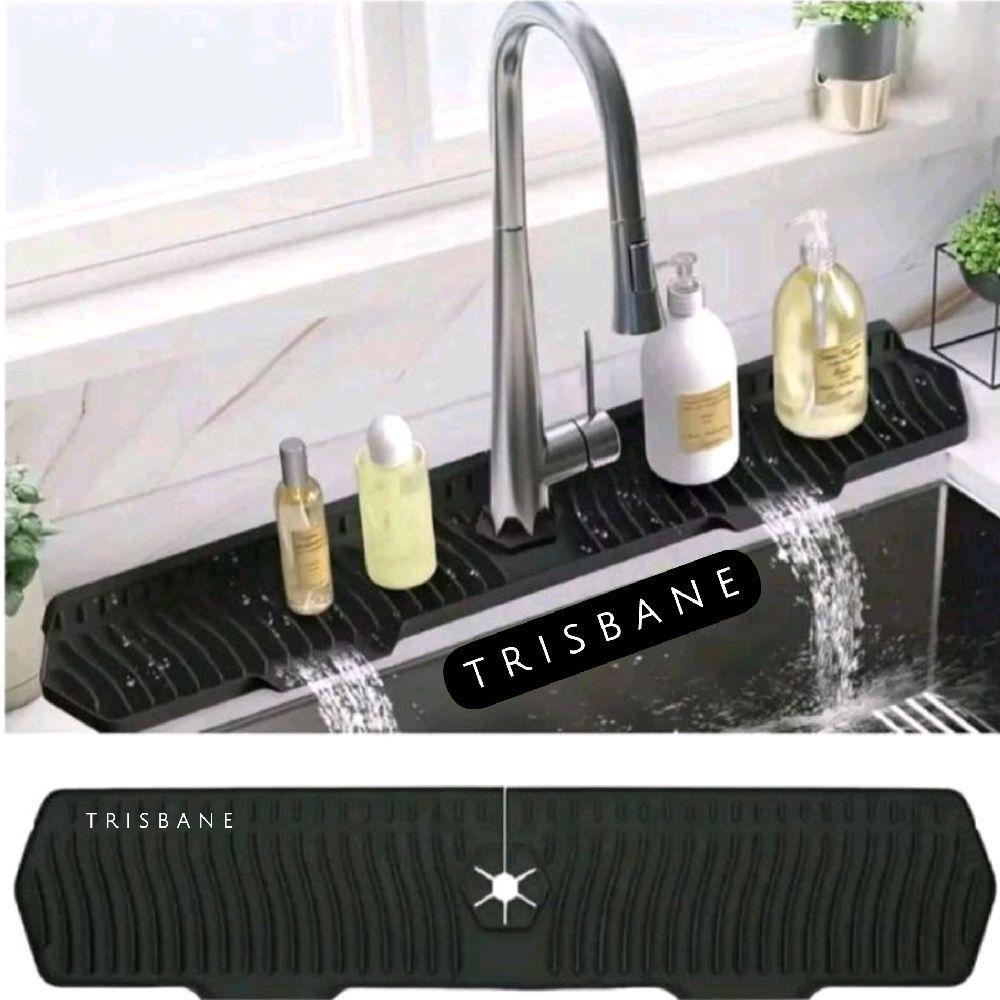 Matras Alas Rak Penadah Air Keran Dapur Cuci Piring Hitam Peralatan Kran Wastafel Fleksibel