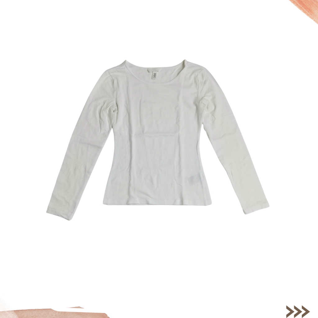 NEW - ATASAN LENGAN PANJANG WANITA/KAOS WARNA PUTIH - H&M