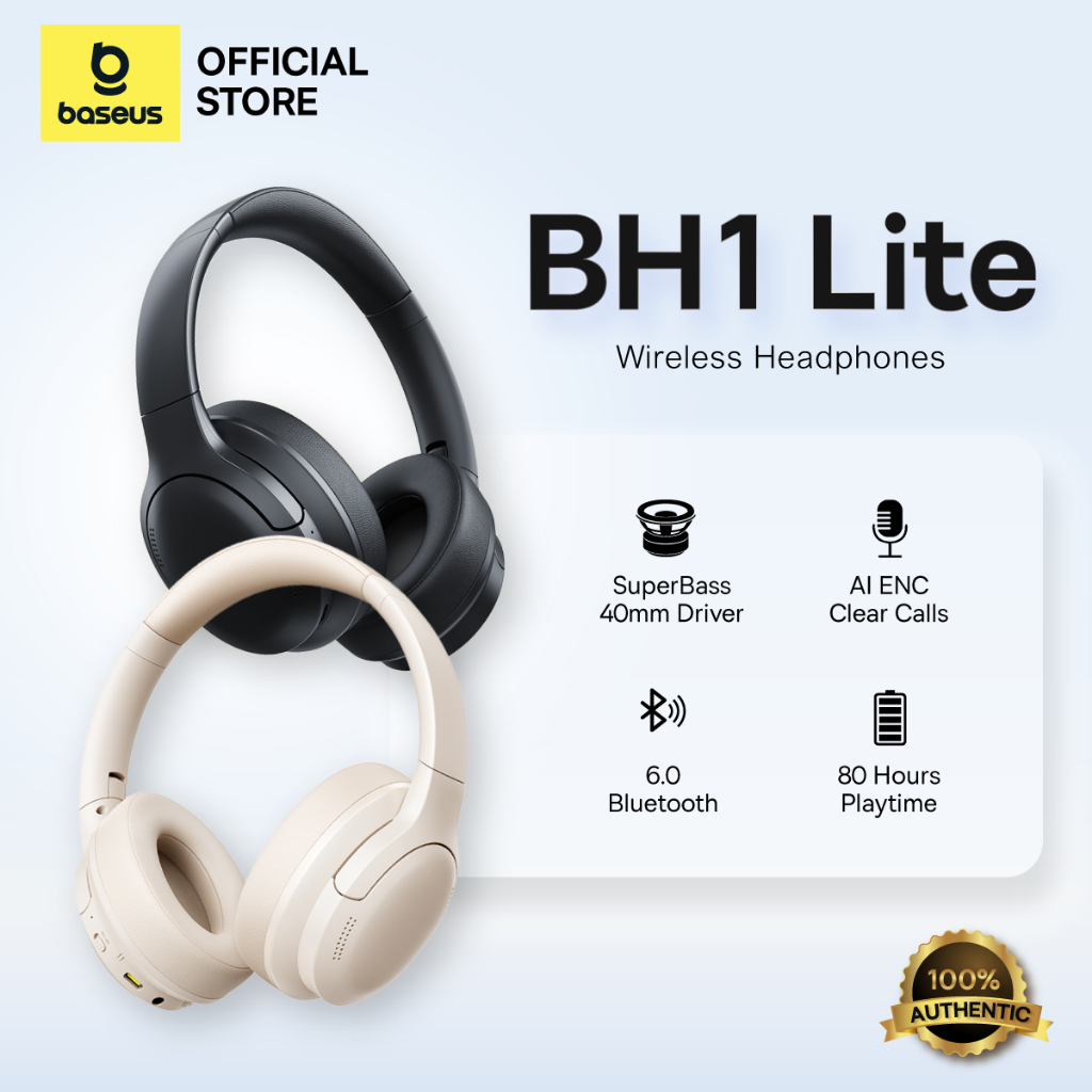Baseus Bass BH1 Lite Wireless Headphones Bluetooth 6.0 Smart APP Control Headphones