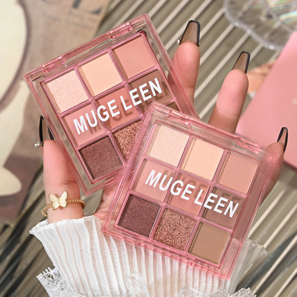 [READY STOCK] MUGELEEN Eyeshadow Palette 9 Warna Matte Glitter Tahan Lama Pigmentasi Tinggi [Box Pin