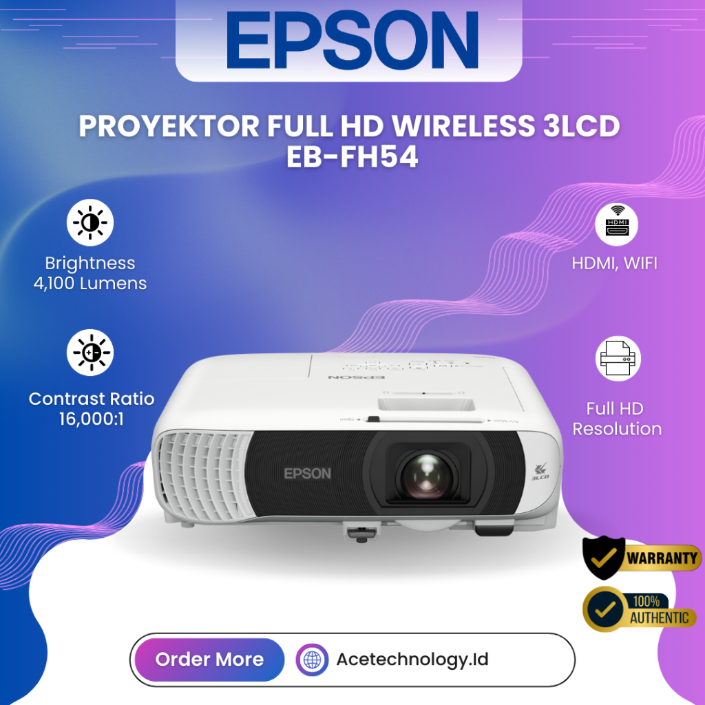 Proyektor EPSON EB-FH54 EB FH54 EBFH54 WiFi Direct Wireless 4.100 Lumens Full HD 3LCD