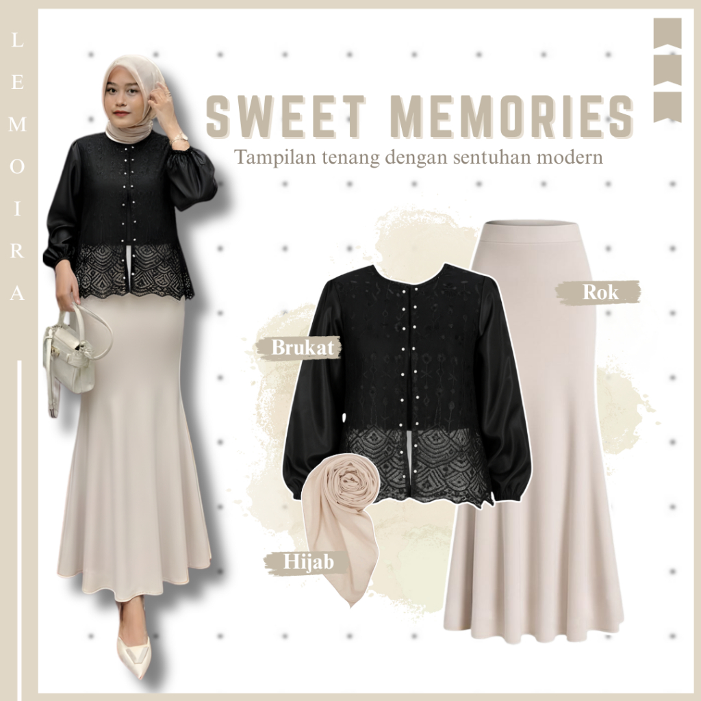 Set Brokat Wanita Kekinian | Outer Zaina - Rok Duyung - Hijab | OOTD Elegan & Fashionable |LM002N