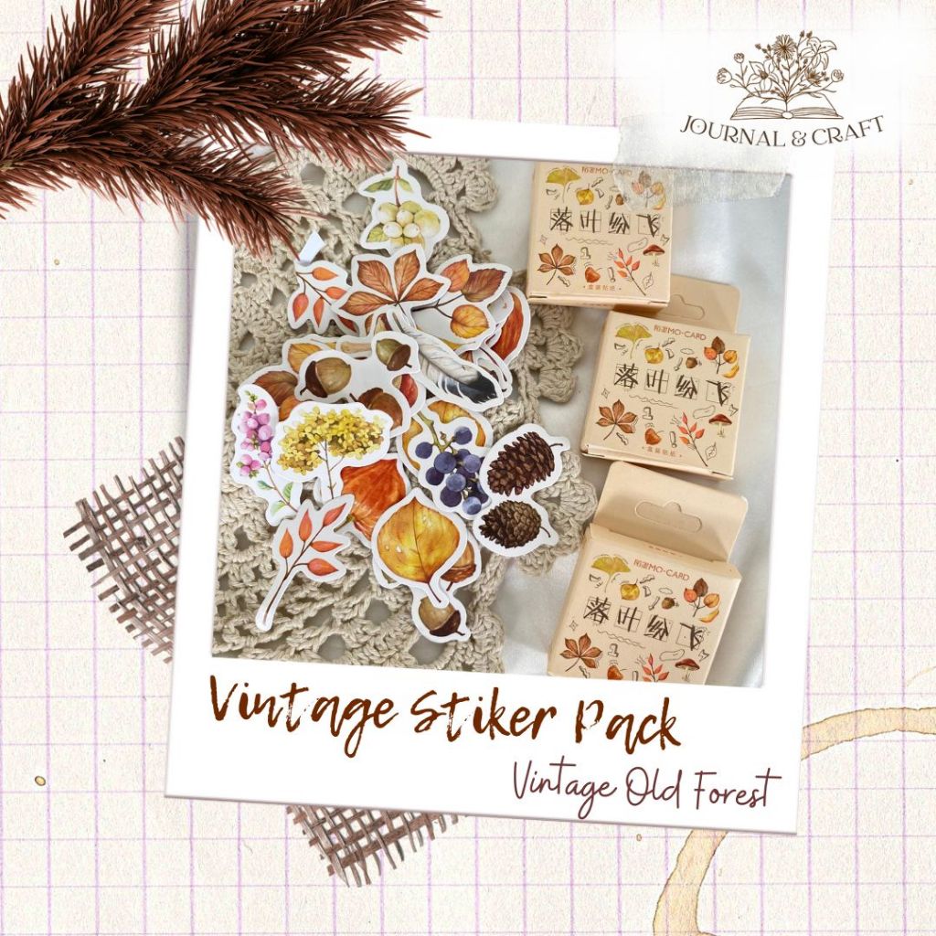45pcs Stiker Vintage Old Forest Motif Hutan Tanaman Musim Gugur Stiker Buat Buku Journal Diary Vinta