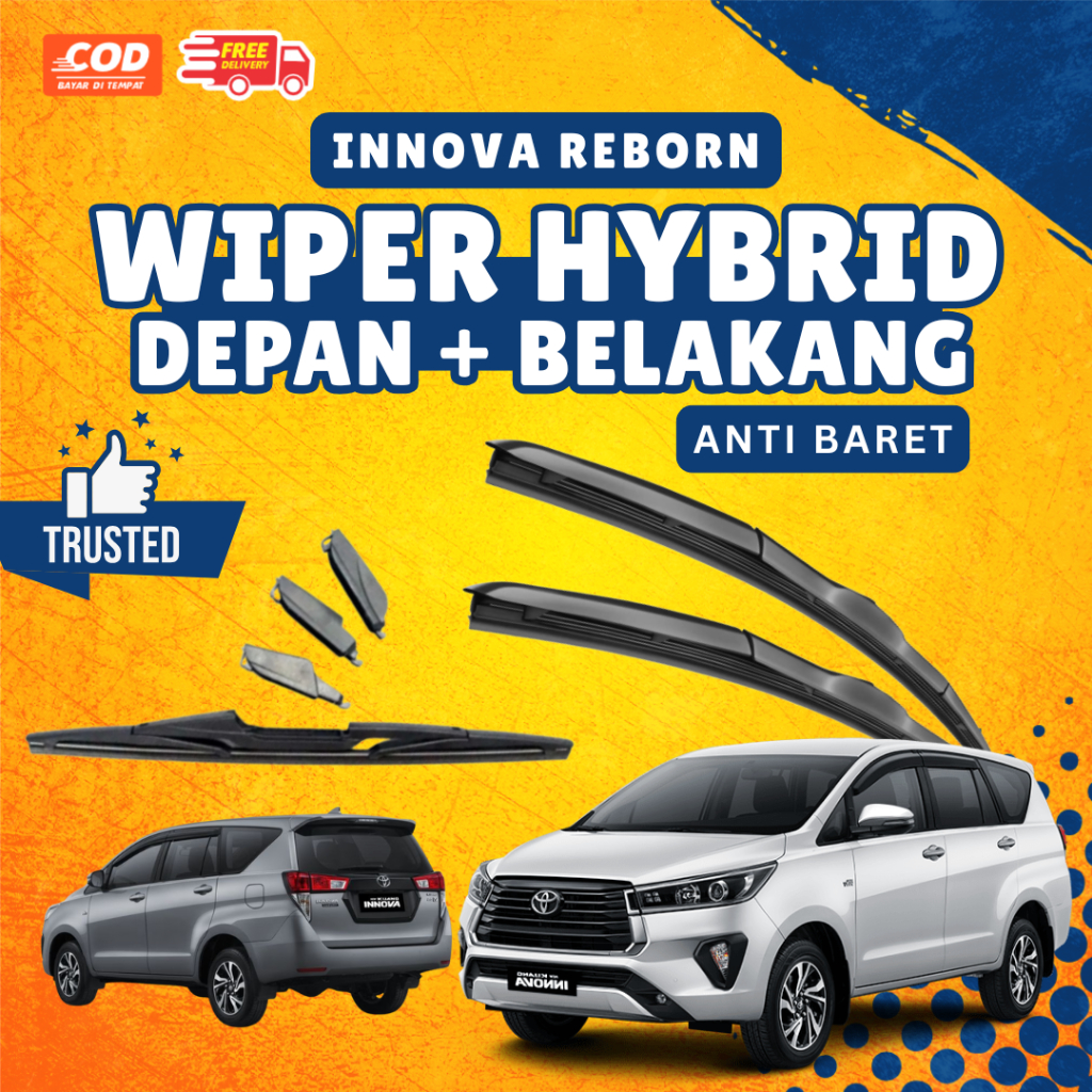 Paket Lengkap Wiper Hybrid Mobil INNOVA & INNOVA REBORN - Wiper Hybrid Karet Depan + Wiper Belakang 