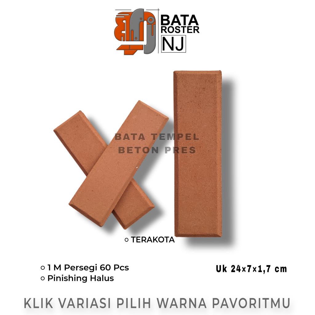 BATA ROSTER NJ - Bata Tempel Beton 24 x 7 x 1,7 Cm, Warna | Putih | Terakota | Abu | Hitam. Expose B