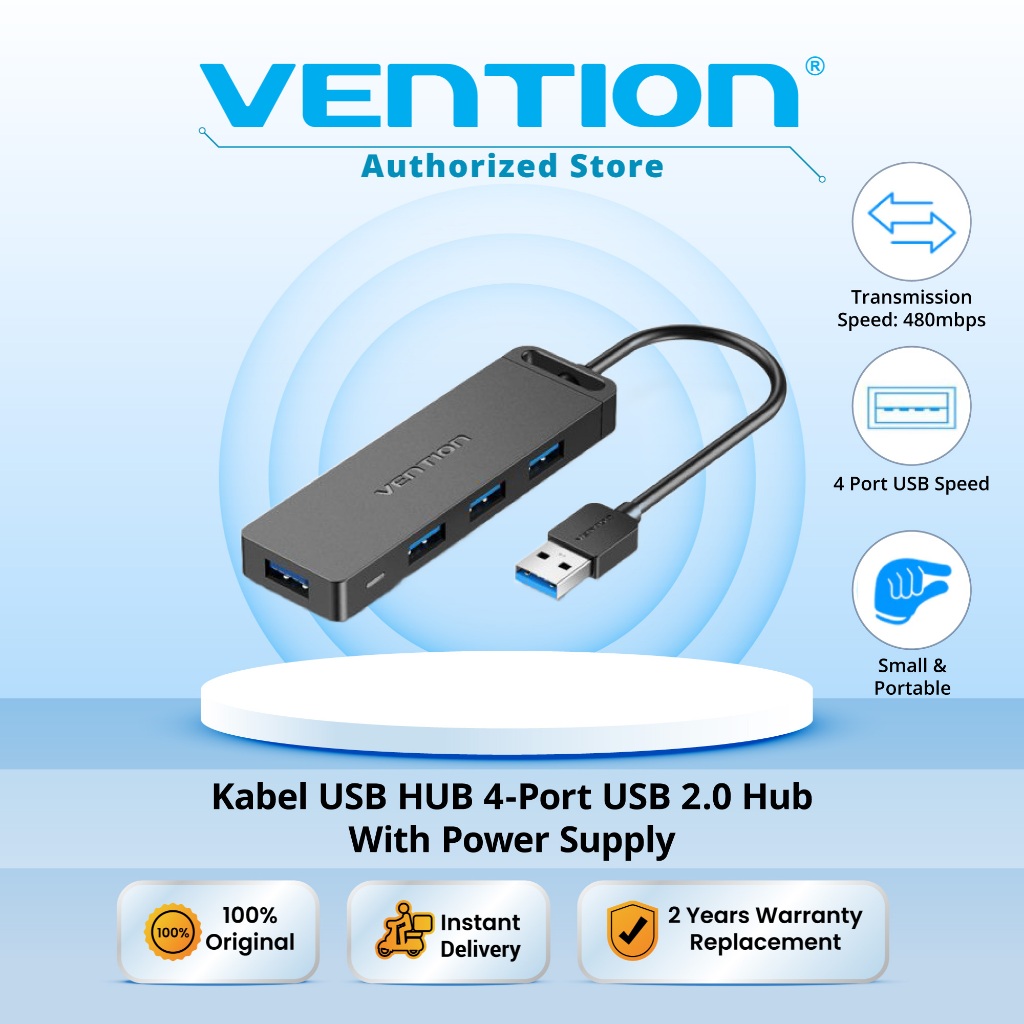Vention Kabel USB HUB 4-Port USB 2.0 Hub With Power Supply Black - CHM