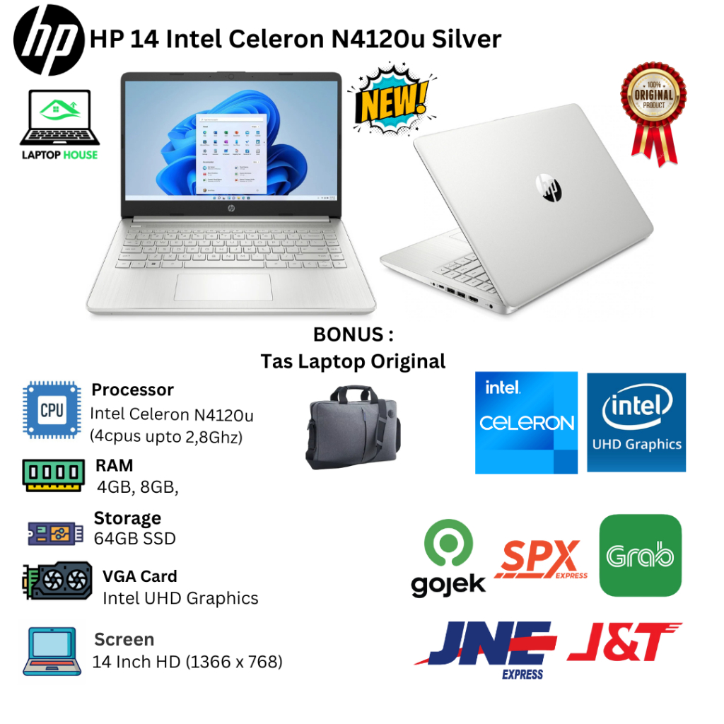 Laptop Baru Hp 14 Intel N4120 (4cpus) Quad Core