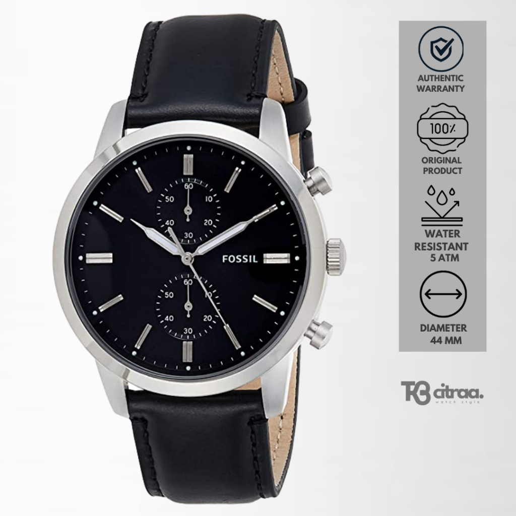 Jam Tangan Pria Fossil Townsman Chronograph Kulit Black Casual Original FS5396