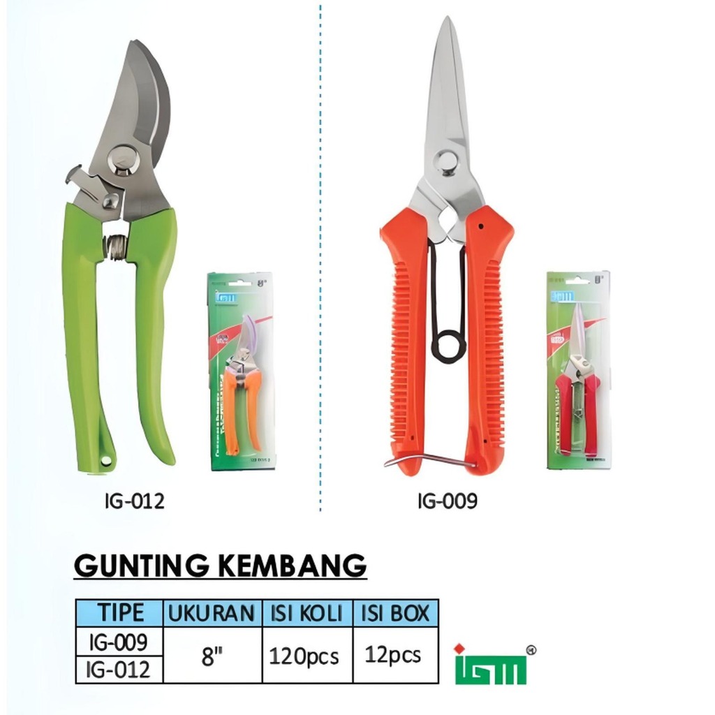 IG 009/IG 012 GUNTING KEMBANG IGM // GUNTING SERBAGUNA DAHAN KAYU, RANTING BUNGA IGM 8 INCH
