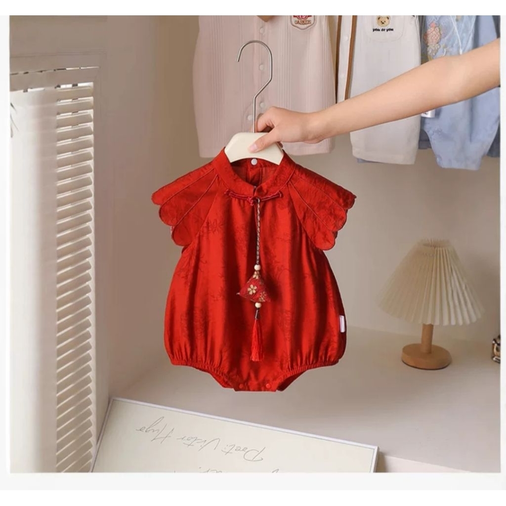 Baju Imlek anak perempuan / romper Imlek bayi perempuan / baju cheongsam merah anak cantik