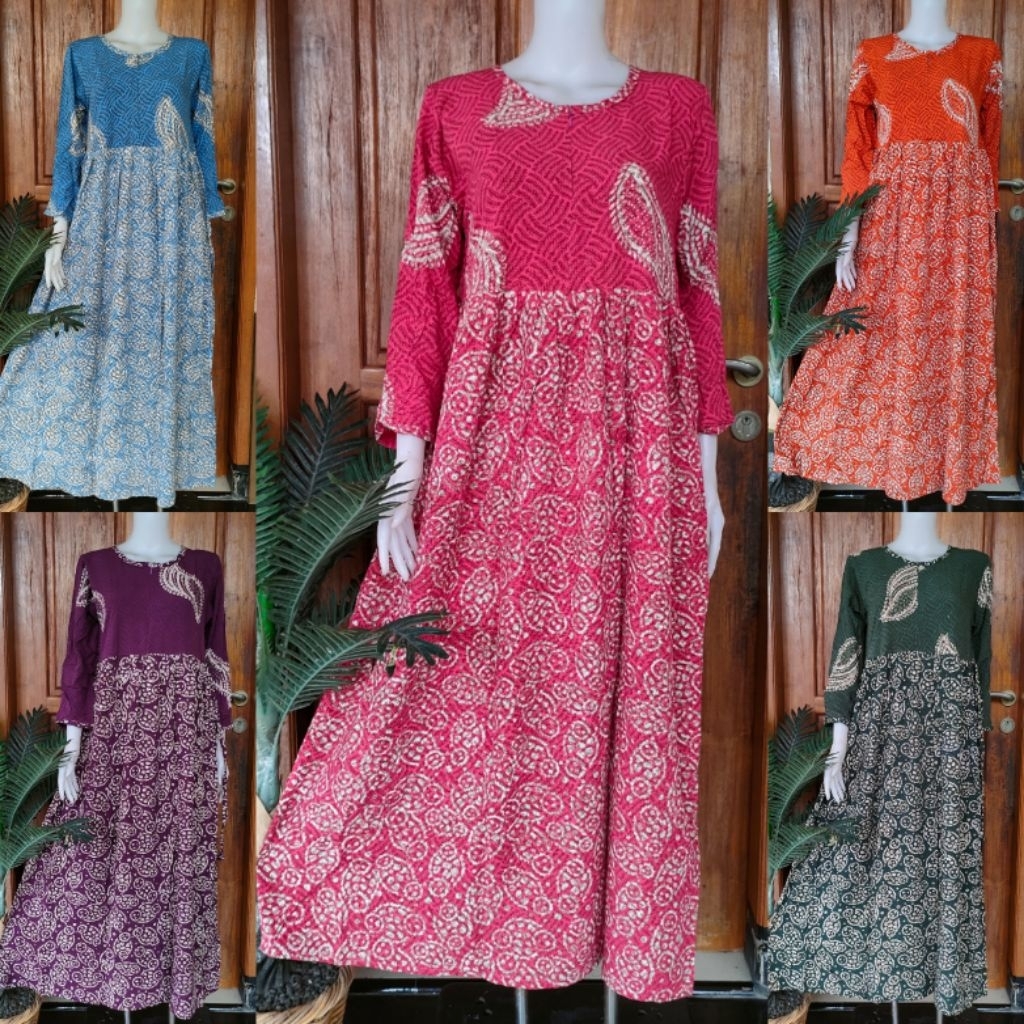 DASTER PANJANG BATIK HUZA LONGDRES WIRU BUSUI RESLETING DEPAN LENGAN PANJANG UKURAN S