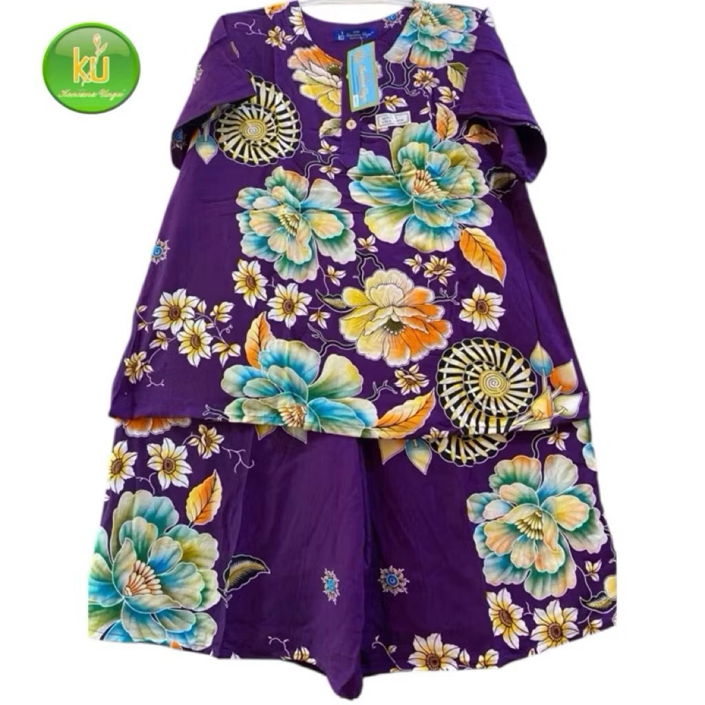 BAJU TIDUR PIYAMA KENCANA UNGU CELANA PENDEK BAHAN KATUN RAYON MODEL TERBARU