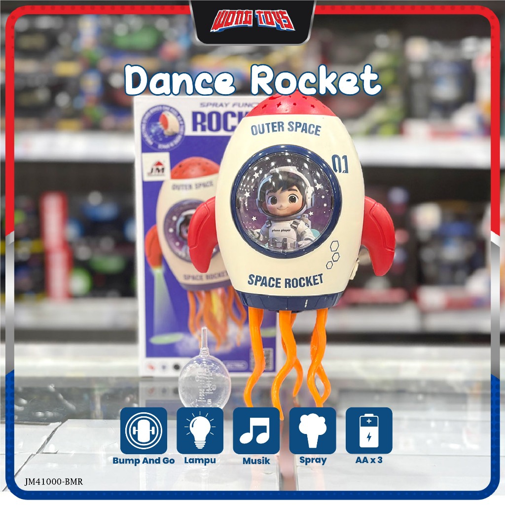 Dance Rocket (JM41000-BMR) - Mainan Bump And Go Rocket Lampu Musik Spray - HX180