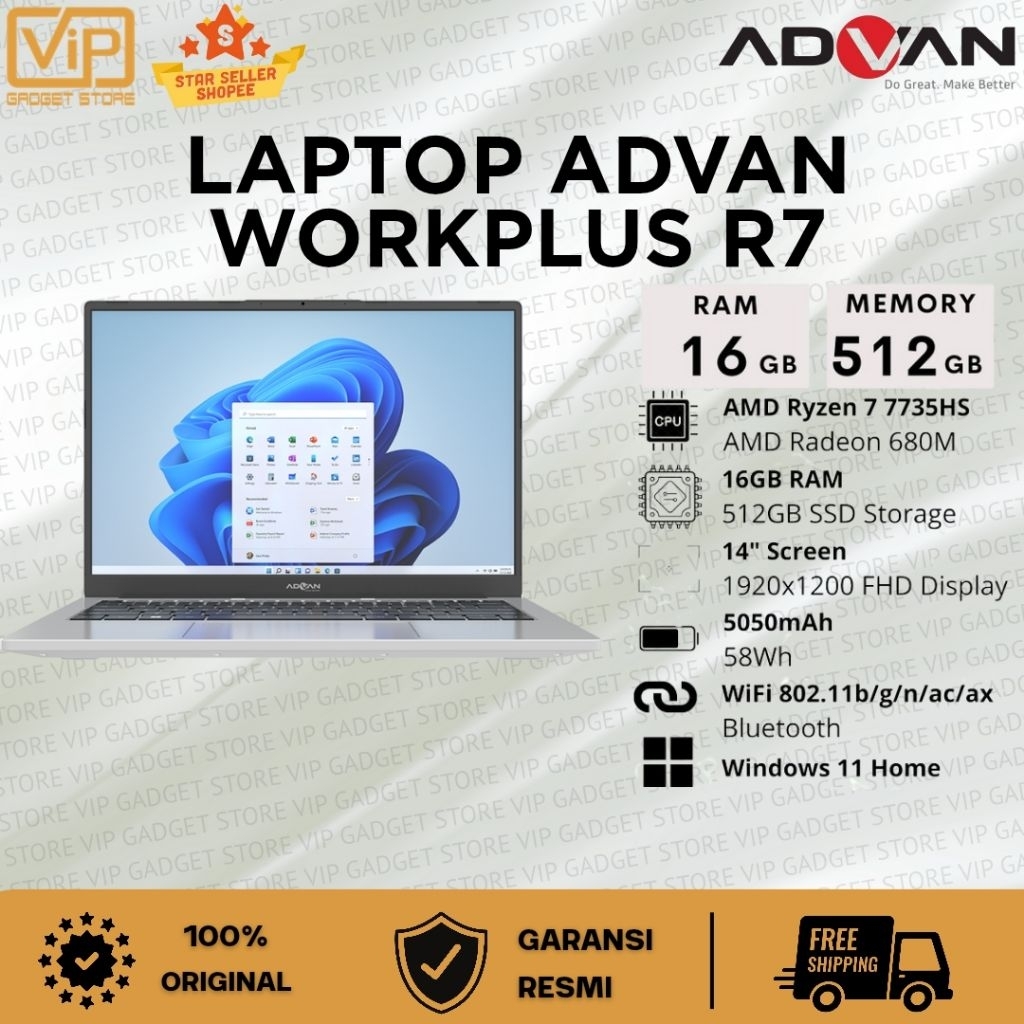 LAPTOP ADVAN WORKPLUS AMD RYZEN 7 7735HS