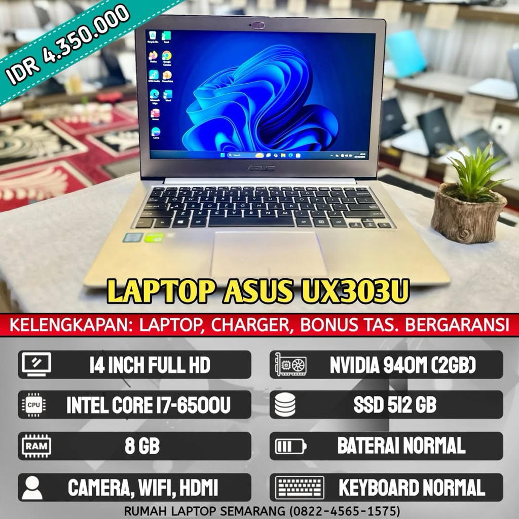 Laptop Asus UX303U (second). Intel Core i7-6500U. RAM 8 GB. SSD 512 GB. VGA 2 GB