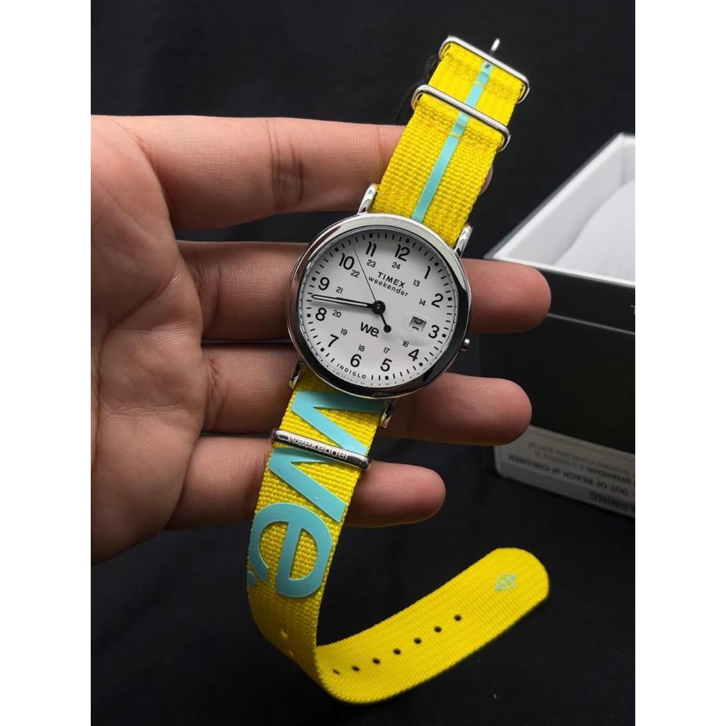 Timex Weekender TW2W99700 Indiglo White Dial Yellow Fabric Strap