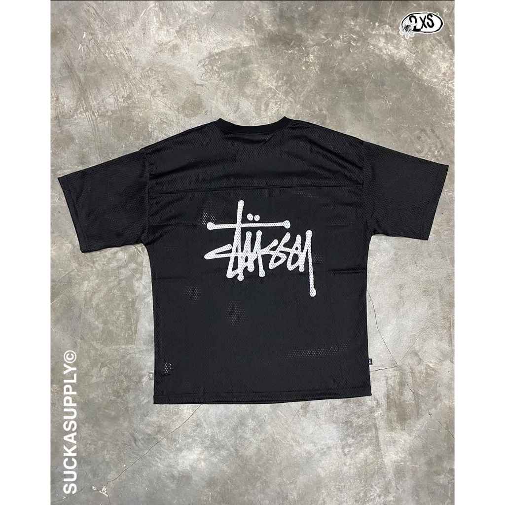 STUSSY BASIC LOGO MESH JERSEY - BLACK