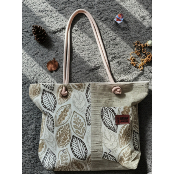 Tote Bag Kanvas Tali Sumbu Grey Palm - Bahan Tebal, Tali Sumbu Premium, Resleting Aman