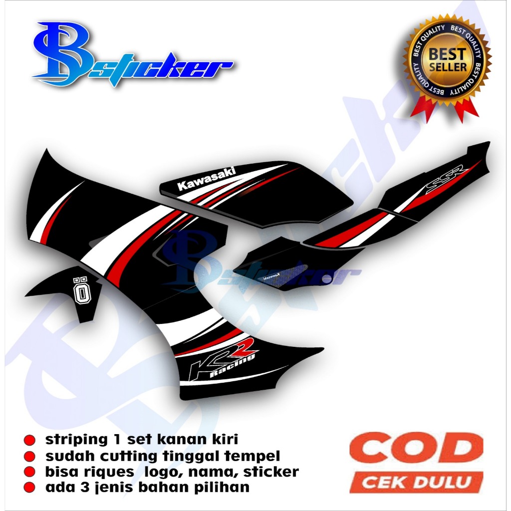 sticker striping  kawasaki ninja KRR  SSR bodi HITAM bisa riques variasi transparan bahan sdh terCUT