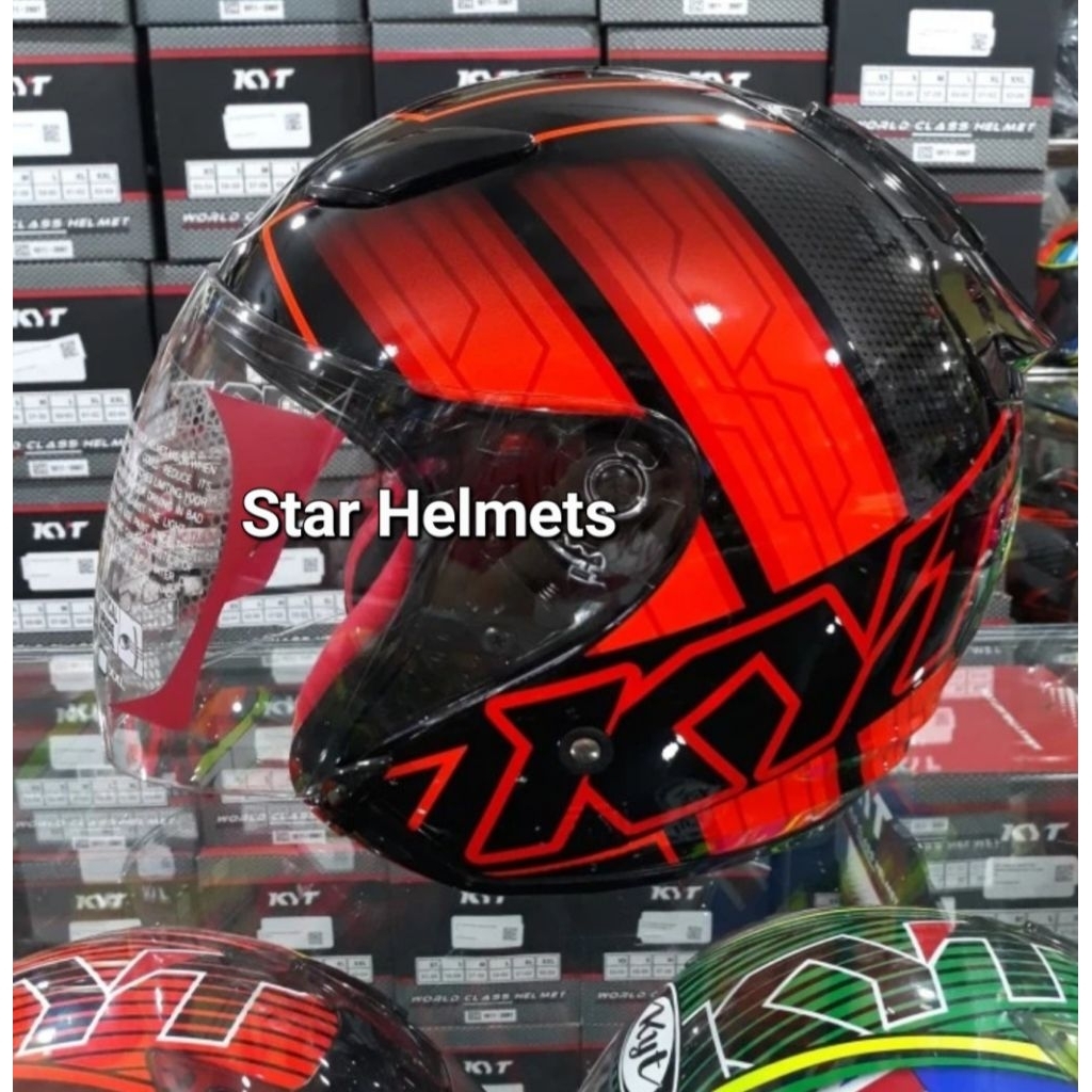 Helm KYT DJ Maru Motif #14 Black / Orange Fluo / Red Fluo