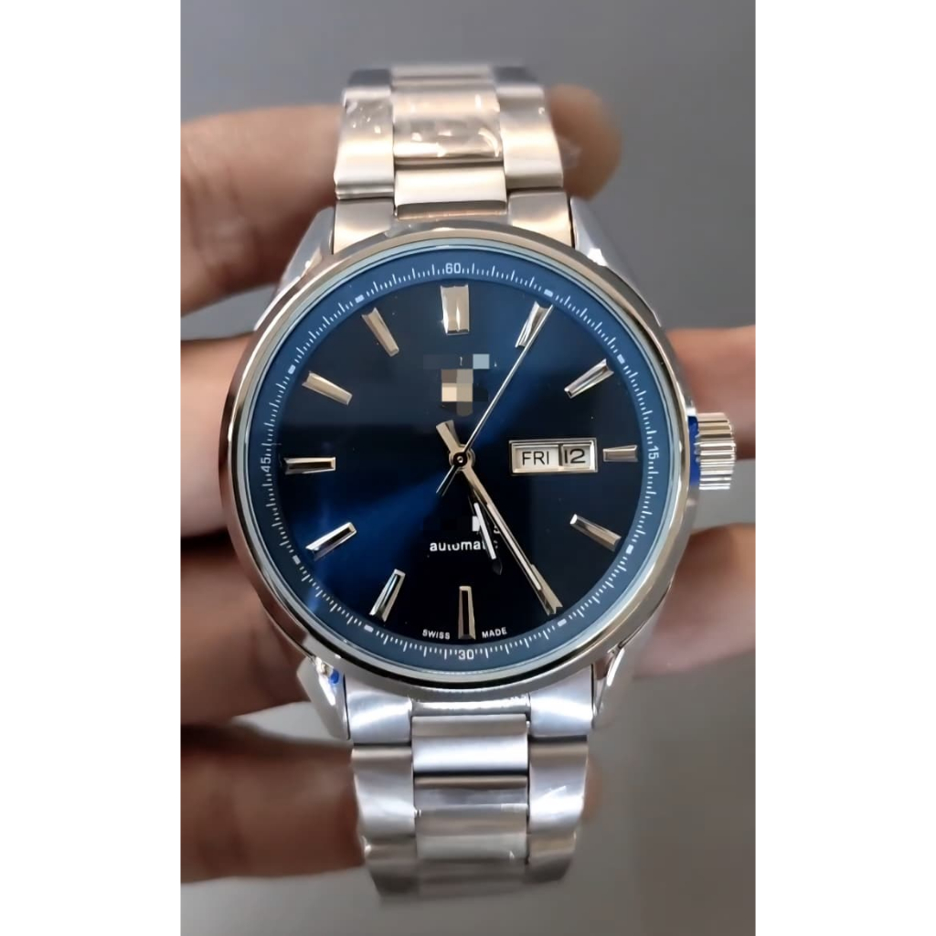 Jam tangan Luxury Pria Carrera C.5 Day-Date automatic 39MM, blue, black, white dial steel bracelet j