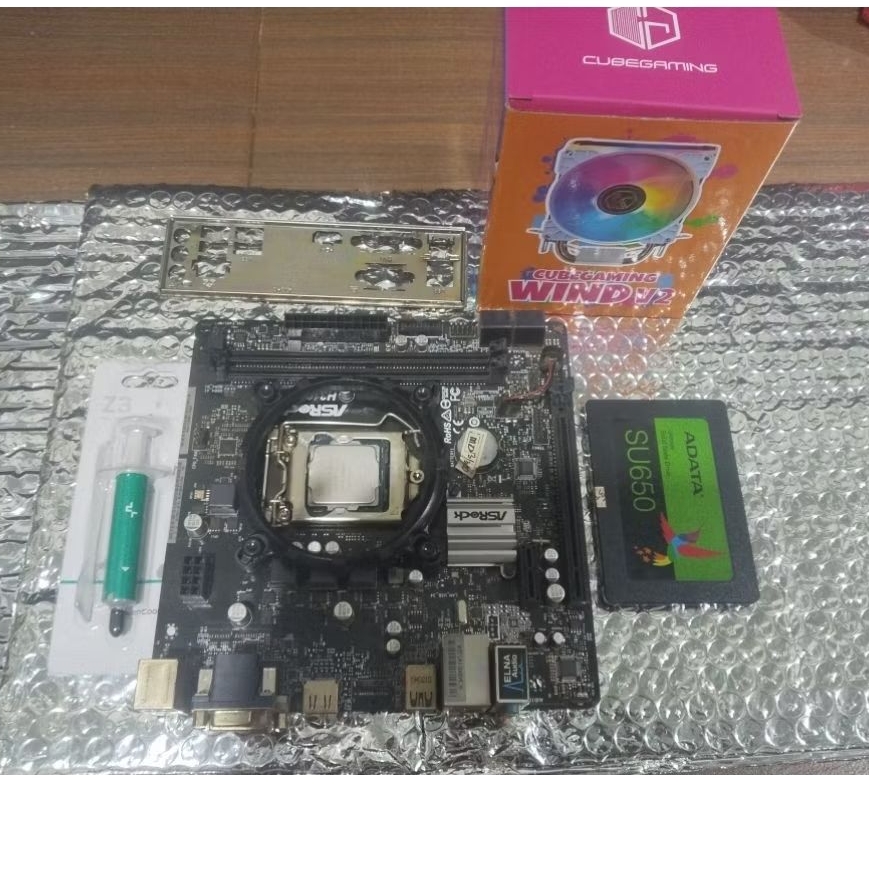 mobo asrock H310cm-hdv + prosesor intel core i3 9100f gen9