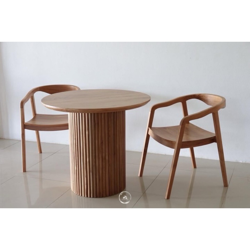 set kursi makan kursi teras meja bundar kayu jati