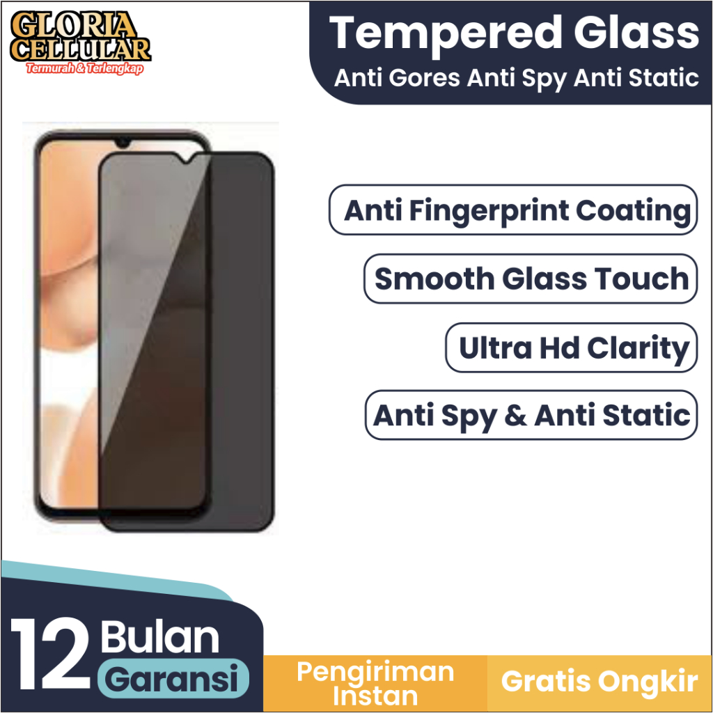 Tempered Glass Oppo A17 - Anti Spy, Anti Gores, Anti Air