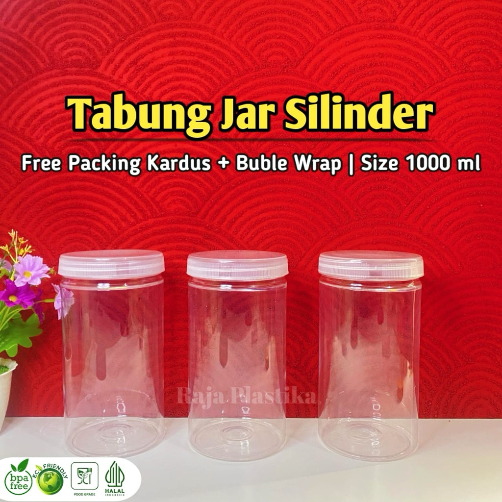 (ISI 6PCS) Toples Tabung Silinder Tebal 1000ml Free Packing Kardus + Buble Wrap  | Toples Kue Tabung