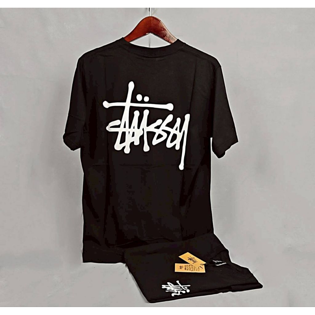 STUSSY T-Shirt Branded Premium Kaos Distro Lengan Pendek 100% Cotton Combed 24S Bordir Aplikasi Orig