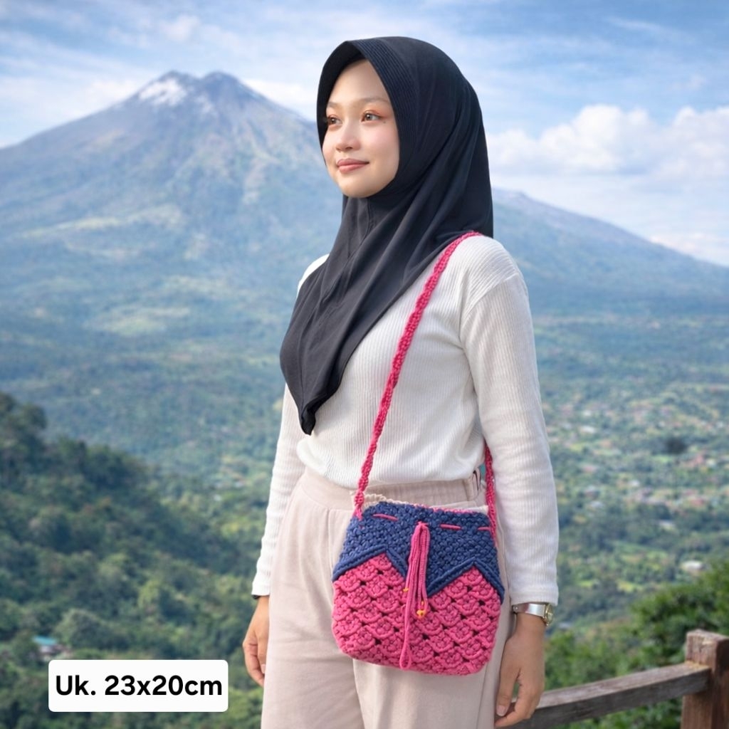 Tas Rajut Tali Kur Selempang Motif Sisik Ikan Serut Ukuran Besar Model Terbaru Kekinian Rajutan Asli