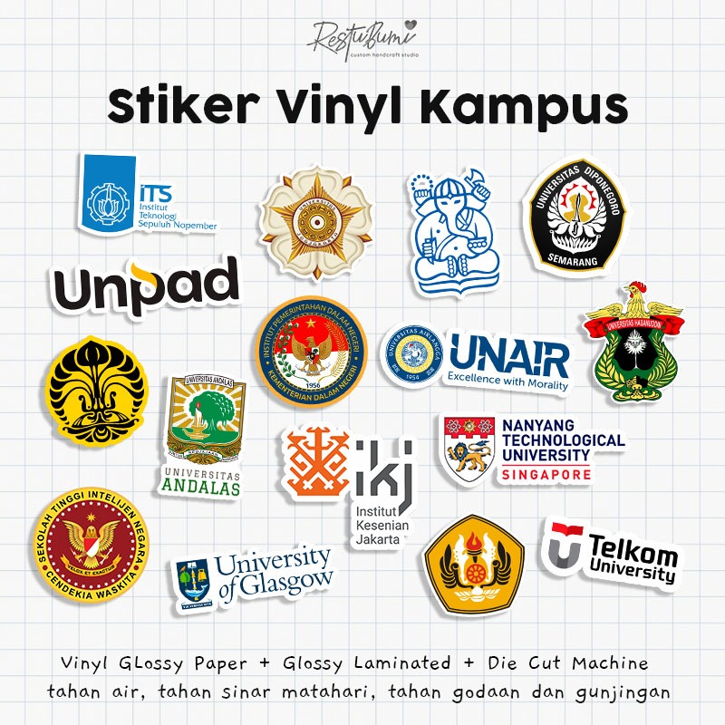 STIKER KAMPUS VINYL GLOSSY DIE CUT 6CM BISA CUSTOM