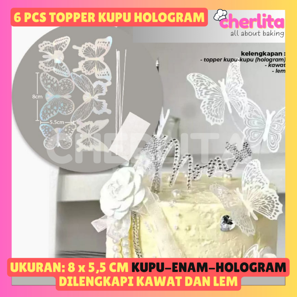 READY Topper Kertas Kupu Kupu Hiasan Kue Ulang Tahun Cake Tart Butterfly