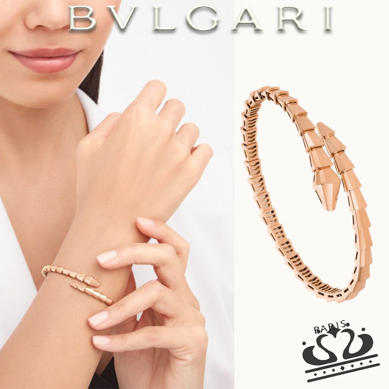 Gelang Serpenti Viper  18K Emas Mawar + Berlian Demi-Pave
