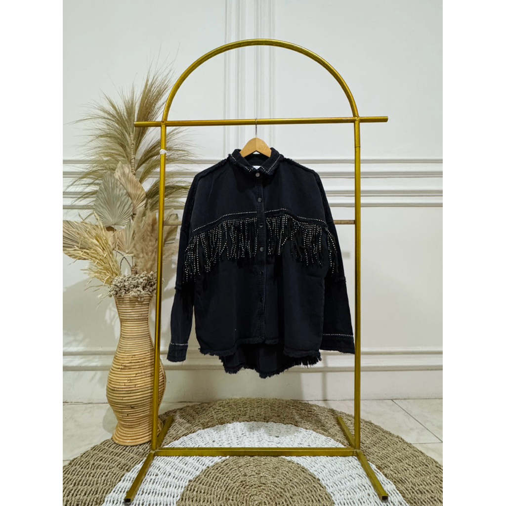 Jaket jeans oversize crop zara woman original