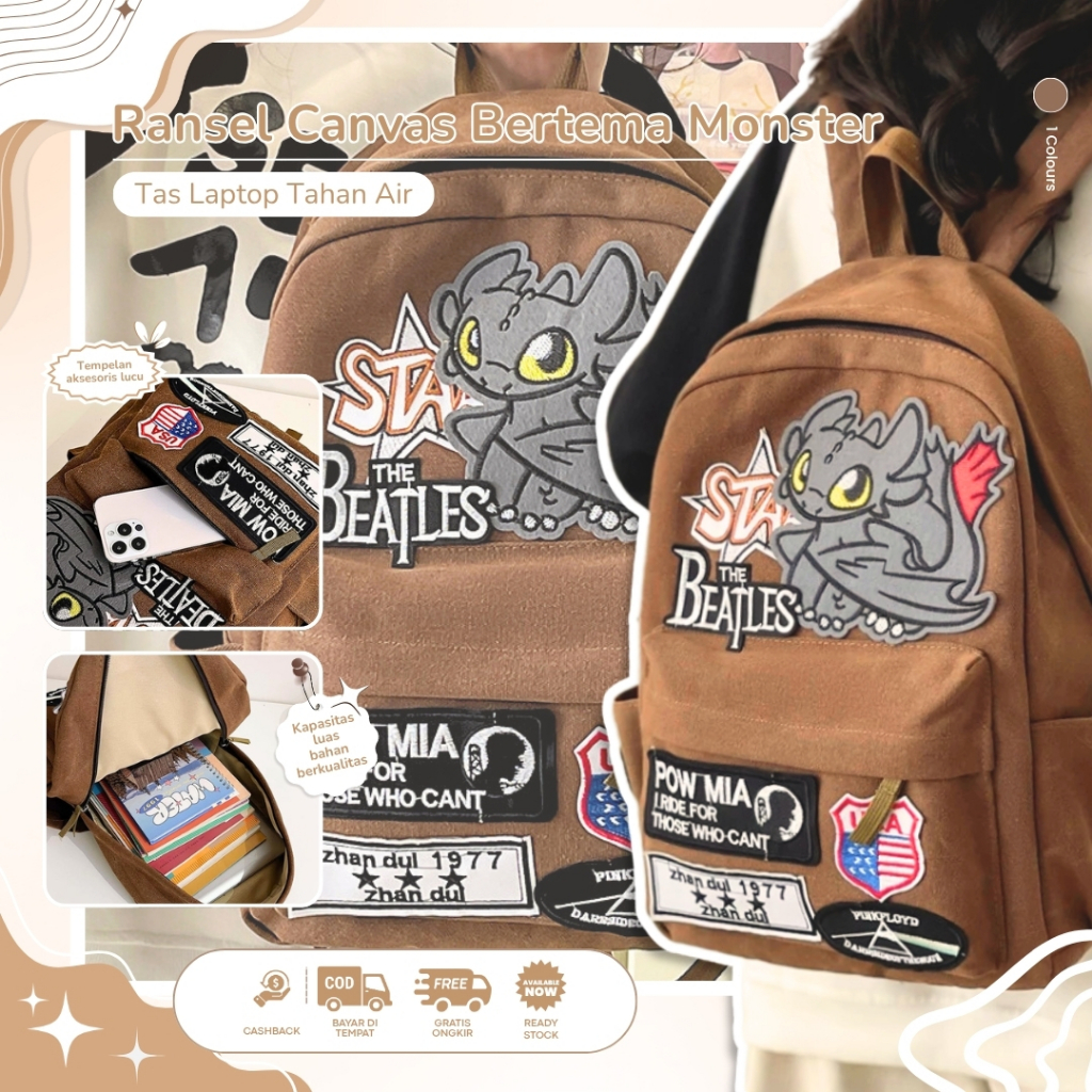 Backly — tas ransel toothless backpack sekolah bag canvas tas ransel sekolah unisex tas kuliah korea