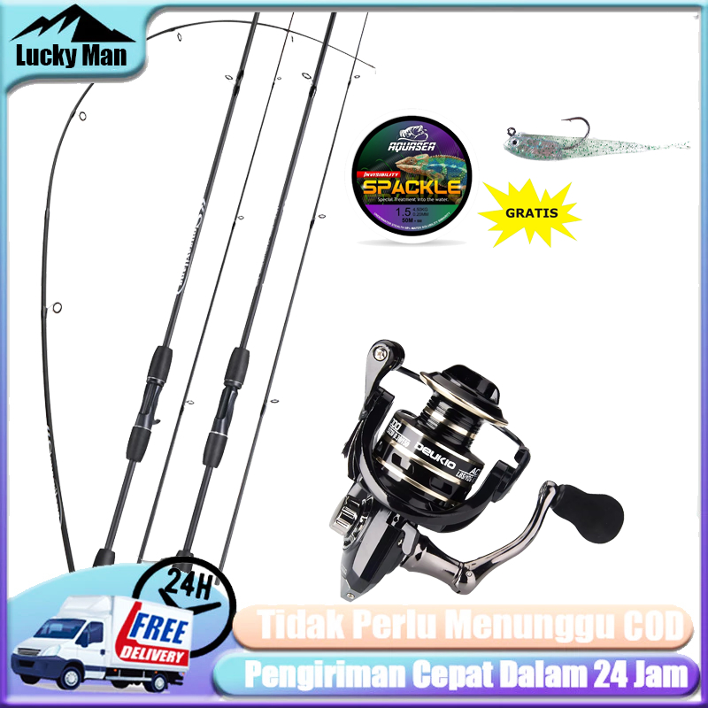 LUCKY MAN-Set joran pancing, panjang 1,8m-2,1m, gagang EVA, set joran pancing serat karbon, bahan se