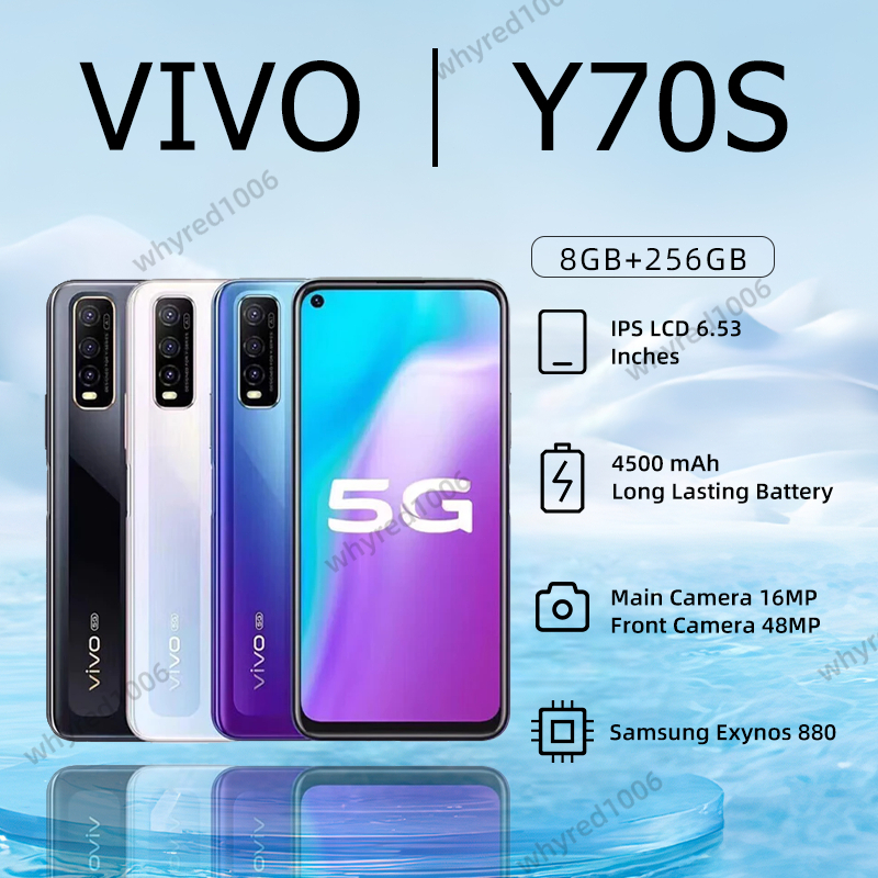 Smartphone Vivo Y70s 5G HP RAM 8GB+256GB Layar AMOLED 6.53 inci Android Handphone Garansi 1 Tahun