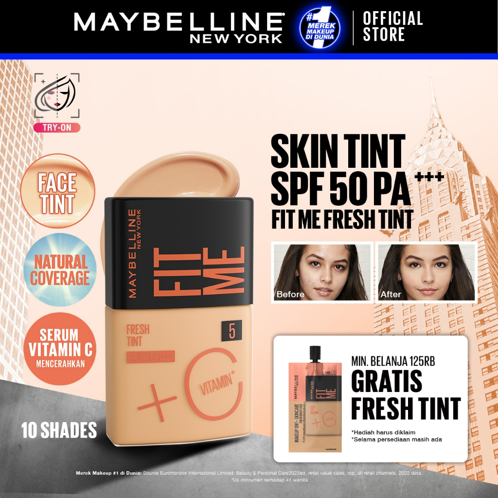 MAYBELLINE OFFICIAL Fit Me Fresh Tint 3 IN 1 30ml Skin Tint Foundation Tinted Sunscreen SPF 50 PA+++
