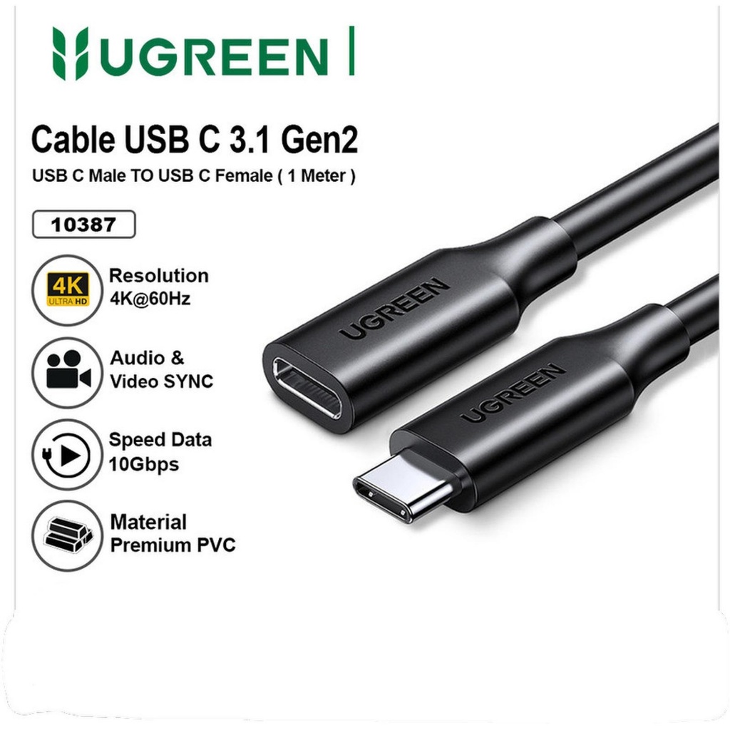 UGREEN Kabel Extension Type C Male To Type C Female GEN2 5A 1M 10387 USB C Extension Cable