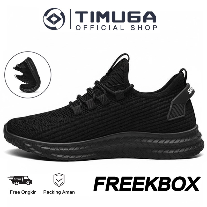 TIMUGA Sepatu Pria Hitam Polos Outdoor Sepatu Olahraga Cowok Lari Sekolah Kasual Sport Shoes MR109