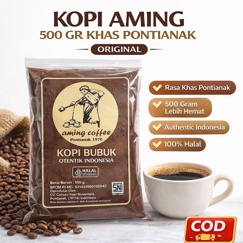 Kopi Aming 500 gr Khas Pontianak Original - Kopi Robusta, Rasa Tajam, Wangi harum Cocok untuk tubruk