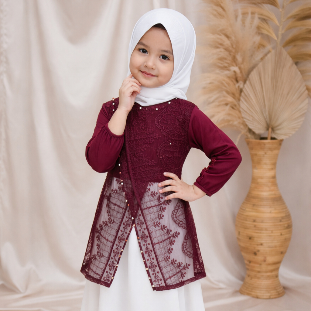 Outer Tunik Kids Brokat Kondangan Anak Brukat Sapto Mix Organza