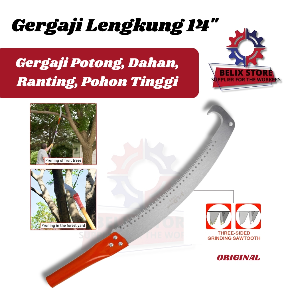 Gergaji 14" Galah Dahan Lengkung Pemotong Dahan Ranting Gergaji Dahan Pruning Saw / Gergaji Dahan