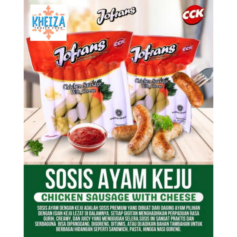 JOFRANS SMOKE FLAVOUR CHICKEN SAUSAGE WITH CHEESE - Sosis Ayam Keju Asap Jumbo isi 7 - kheiza Frozen