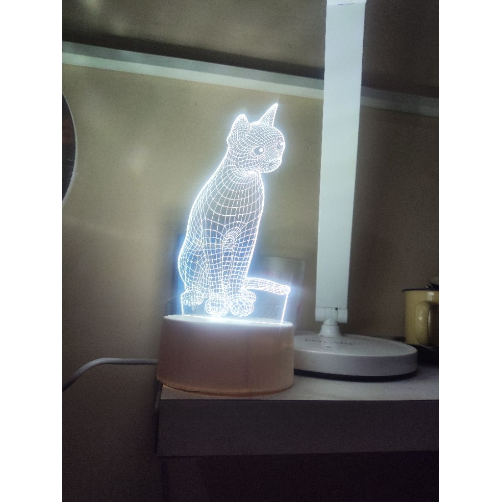 lampu hias akrilik 3d kucing