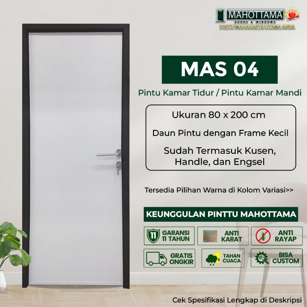 MAHOTTAMA MAS04 - Pintu Kamar Tidur / Gudang / Kamar Mandi Aluminium 80 x 200cm Rumah 1 Set Kusen Ku