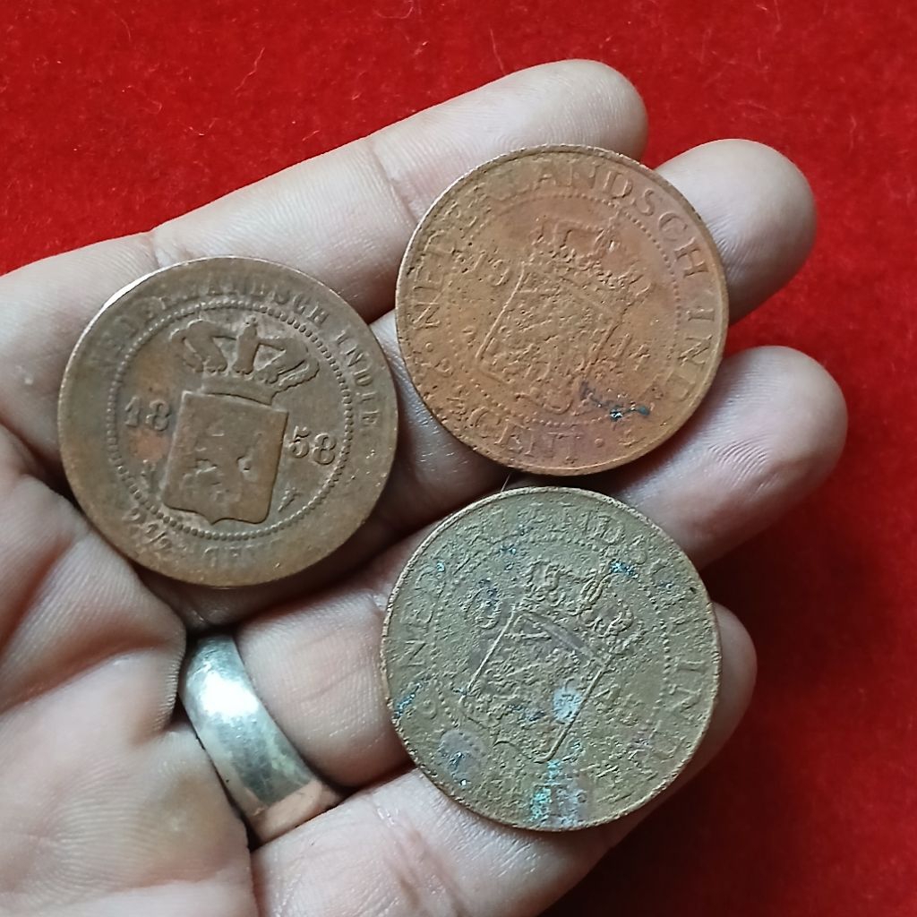 Koleksi Temuan Sungai 3 Biji Koin Benggol Nederland Indie 2,5 Cent