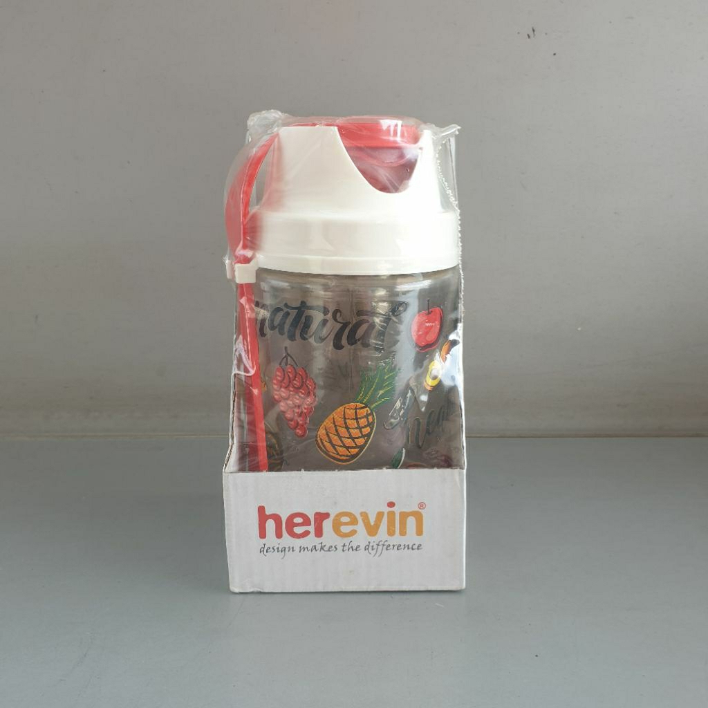 botol minum plastik bermotif buah-buahan merek Herevin