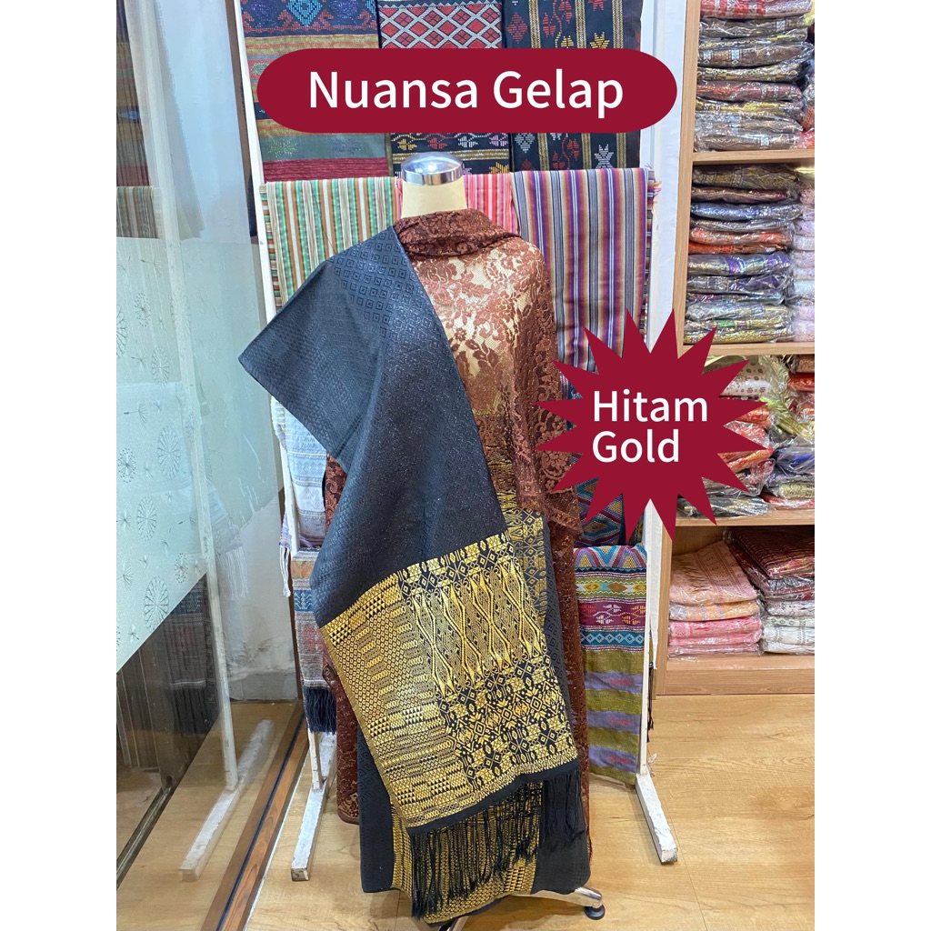 Songket Tumtuman Tanpa Sambungan Warna Hitam gold coklat